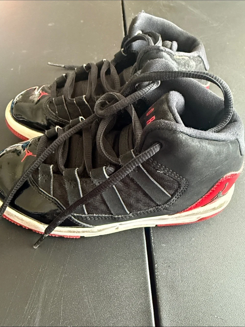 Jordan kids  Black Patent Leather Sneakers with Red Accents